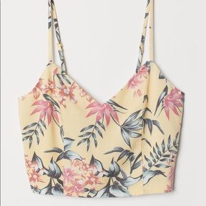 H&M V-Neck Crop Top  (Leaf Pattern & Ties at Back)